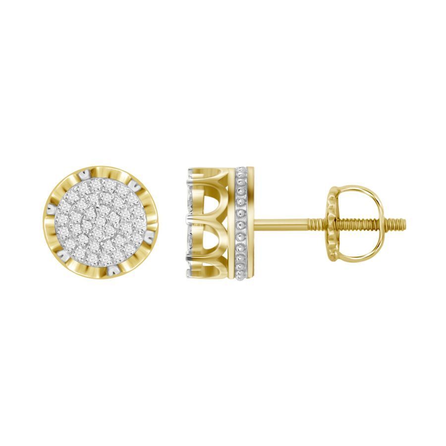 MEN'S EARRINGS 0.15CT ROUND DIAMOND YELLOW GOLD/STERLING SILVER - Image 1