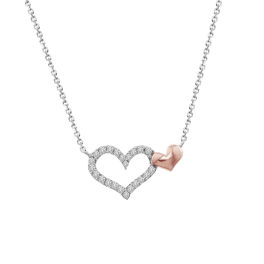 LADIES NECKLACE 0.10CT ROUND DIAMOND 10K WHITE/ROSE GOLD - Image 1