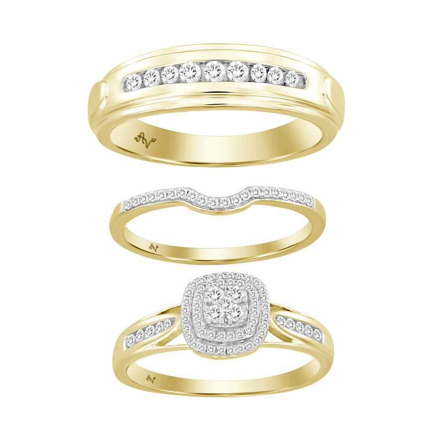 LADIES TRIO SET 0.50CT ROUND DIAMOND 10K YELLOW GOLD - Image 1