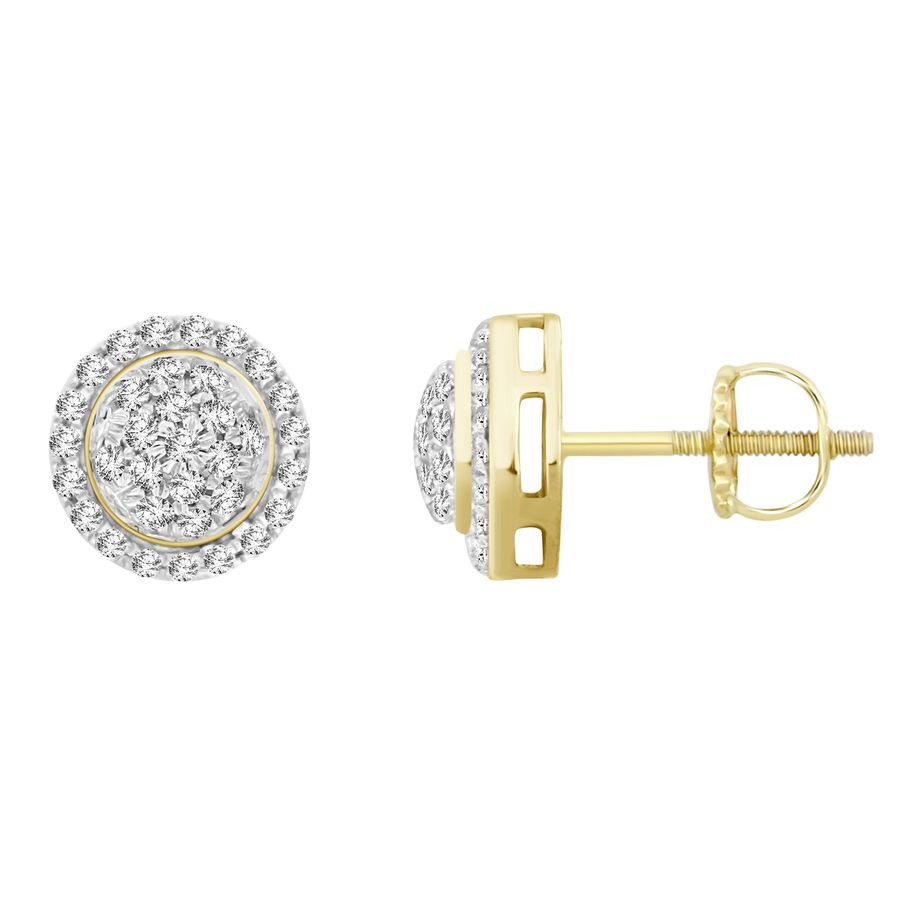 LADIES STUD EARRINGS 0.15CT ROUND DIAMOND 10K YELLOW GOLD - Image 1