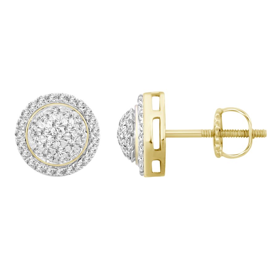 LADIES STUD EARRINGS 0.25CT ROUND DIAMOND 10K YELLOW GOLD - Image 1