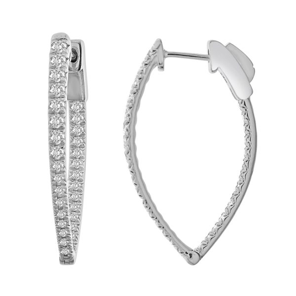 LADIES HOOPS EARRINGS 1.00CT ROUND DIAMOND 14K WHITE GOLD