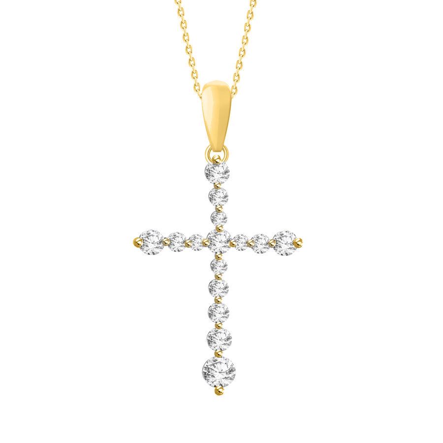 LADIES PENDANT WITH CHAIN 0.25CT ROUND DIAMOND 14K YELLOW GOLD - Image 1