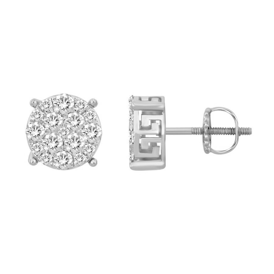 LADIES STUD EARRINGS 1.00CT ROUND DIAMOND 10K WHITE GOLD - Image 1