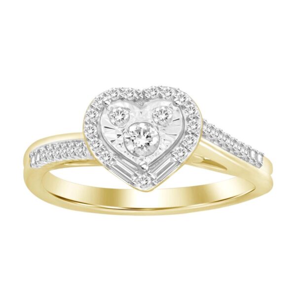 LADIES RING 0.25CT ROUND/BAGUETTE DIAMOND 10K YELLOW GOLD