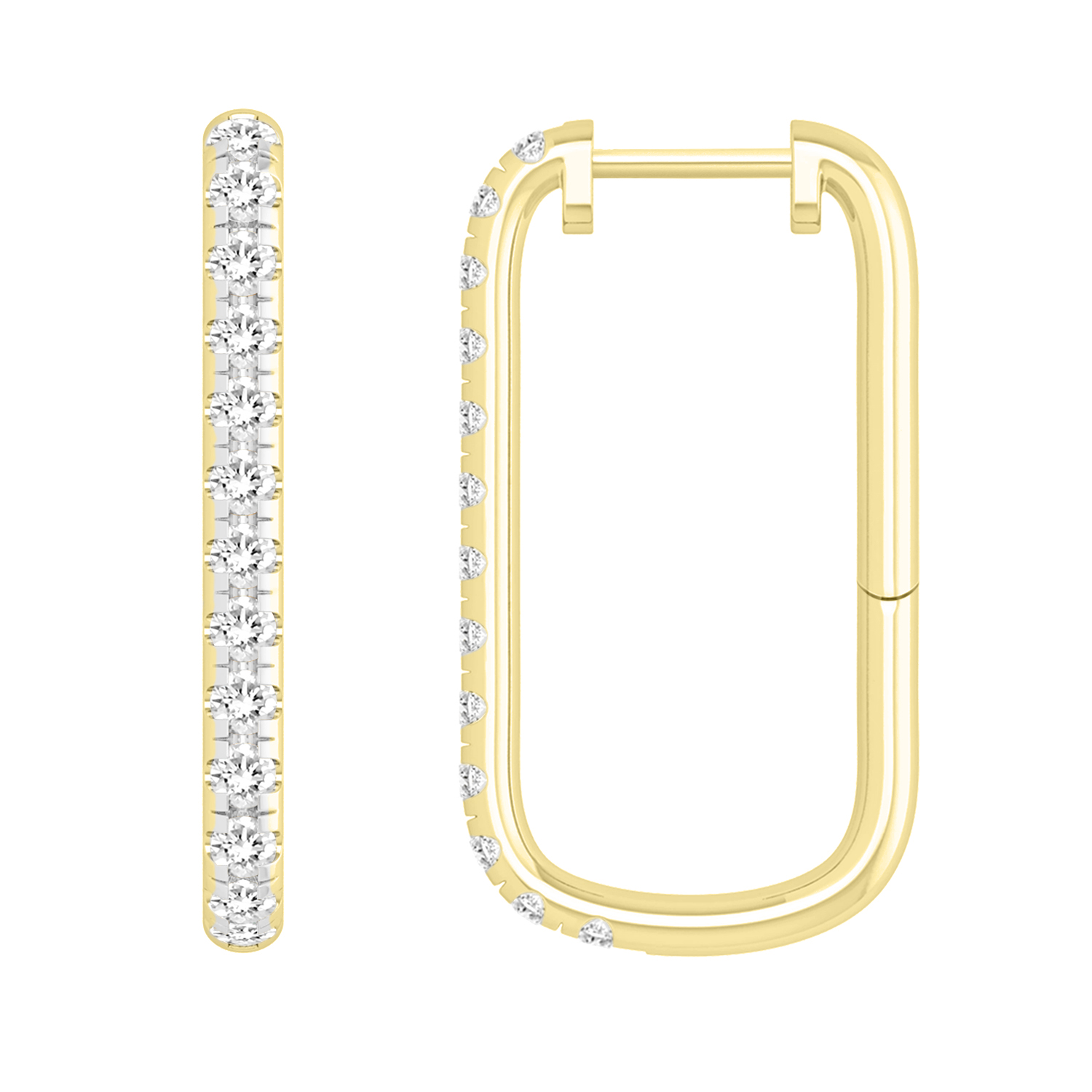 LADIES HOOP EARRINGS 1.00CT ROUND DIAMOND 10K YELLOW GOLD - Image 1