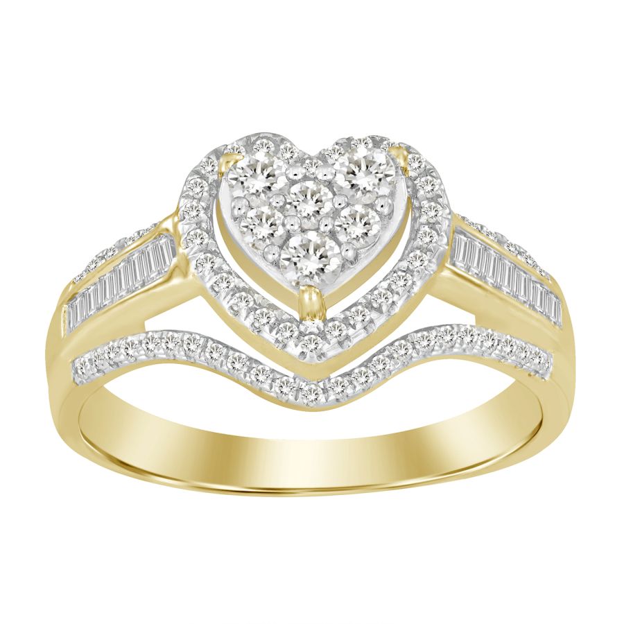 LADIES FASHION RING 0.50CT ROUND/BAGUETTE DIAMOND 10K YELLOW GOLD - Image 1