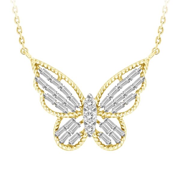 LADIES NECKLACE 0.25CT ROUND/BAGUETTE DIAMOND 10K YELLOW GOLD
