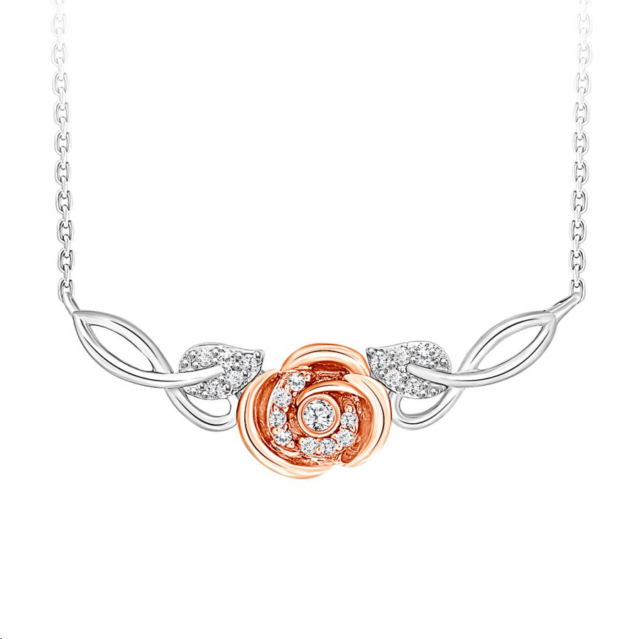 LADIES NECKLACE 0.10CT ROUND DIAMOND 10K WHITE/ROSE GOLD - Image 1