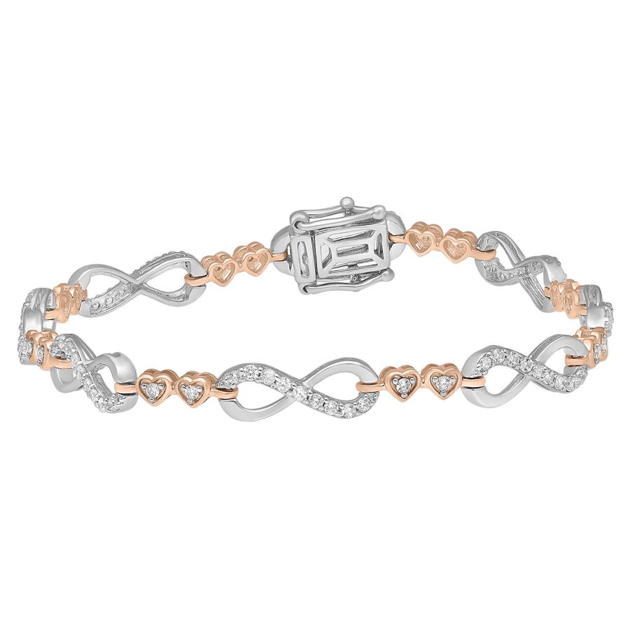 LADIES BRACELET 1.00CT ROUND DIAMOND 10K WHITE/ROSE GOLD - Image 1