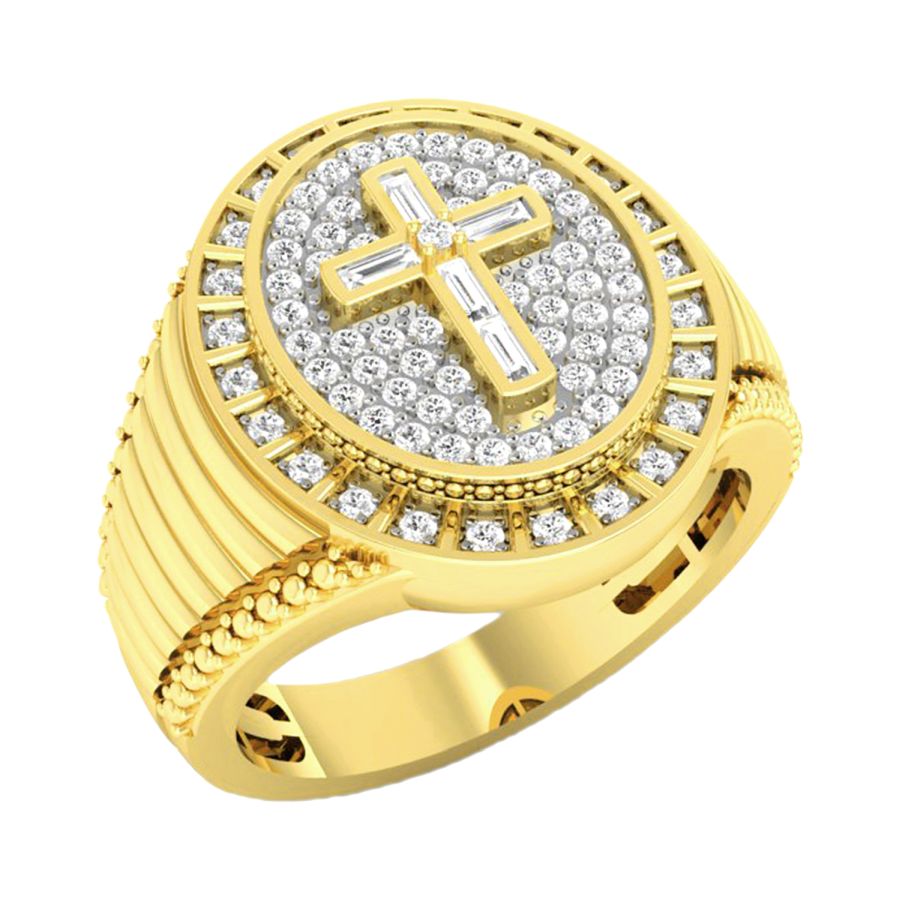 MEN'S RING 0.50CT ROUND/BAGUETTE DIAMOND 10K YELLOW GOLD - Image 1