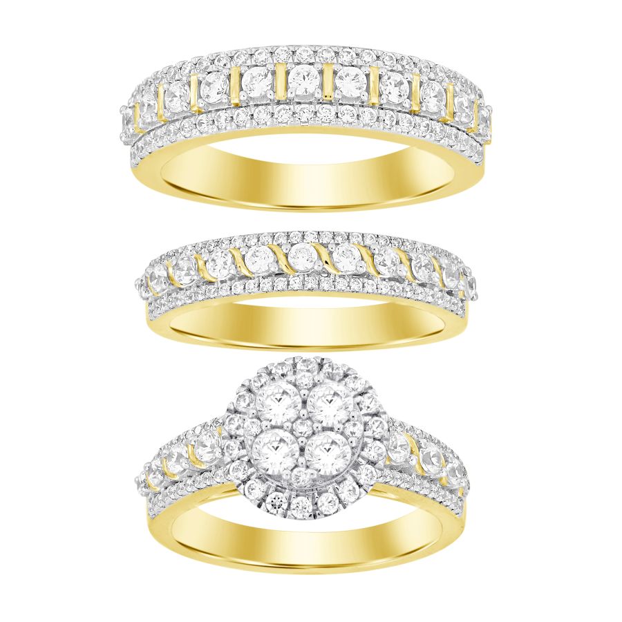 UNISEX TRIOS SET 2.00CT ROUND DIAMOND 10K YELLOW GOLD - Image 1