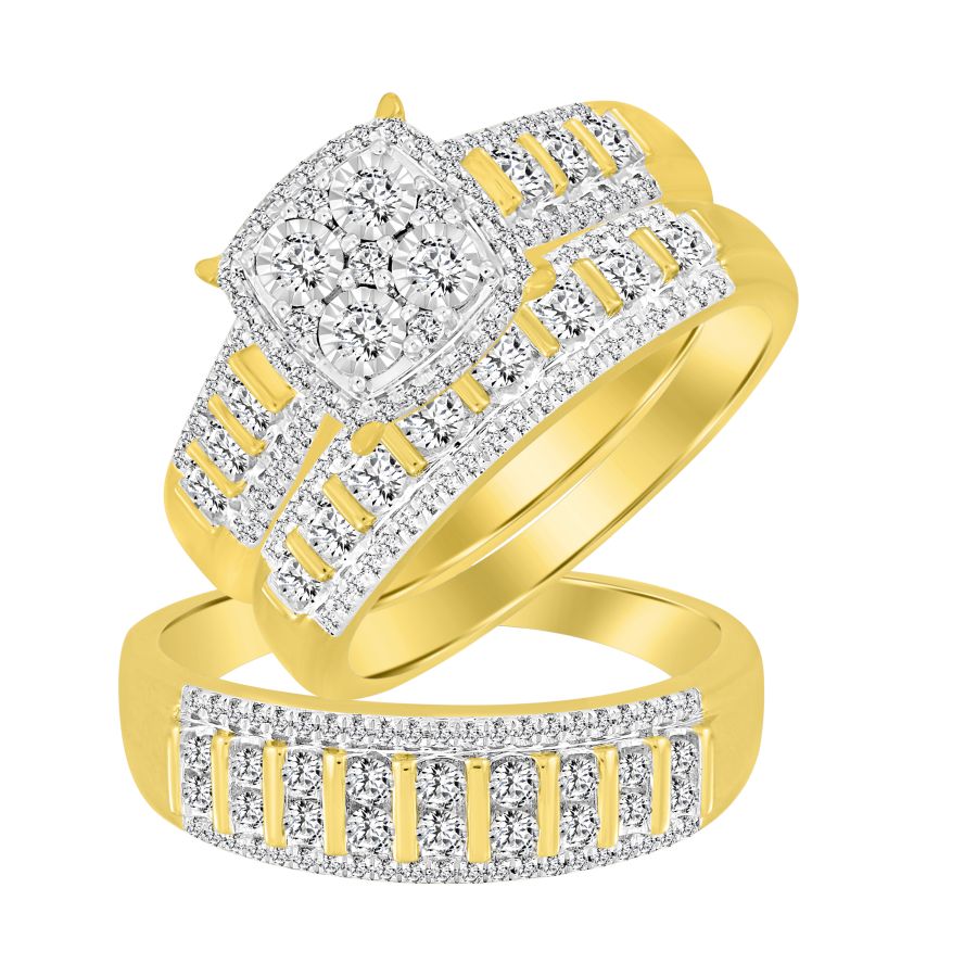 LADIES TRIOS SET 1.00CT ROUND DIAMOND 10K YELLOW GOLD - Image 1