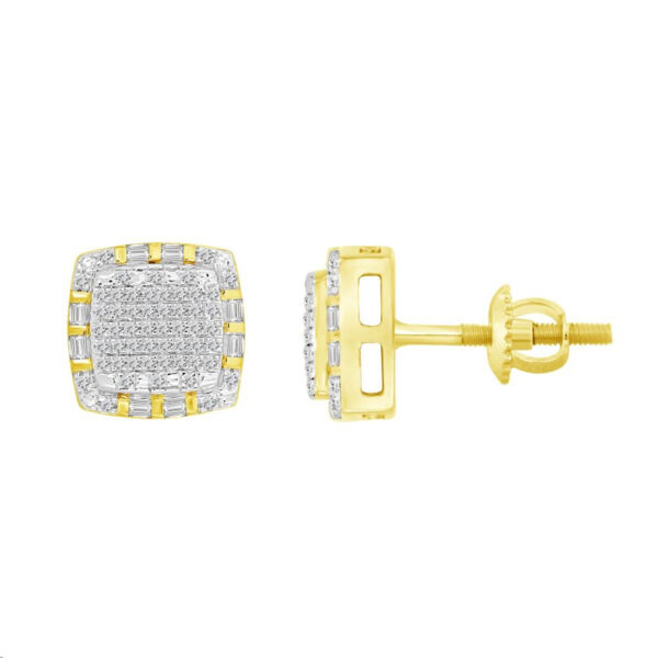 LADIES EARRINGS 0.33CT ROUND/BAGUETTE DIAMOND 10K YELLOW GOLD