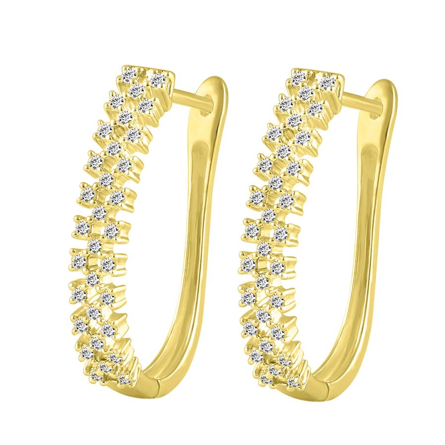 LADIES HOOP EARRINGS 0.50CT ROUND DIAMOND 10K YELLOW GOLD - Image 1