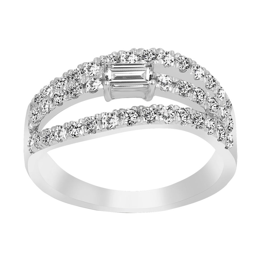 LADIES RING 1.00CT ROUND/EMERALD DIAMOND 14K WHITE GOLD (CENTER STONE 0.25 CT EMERALD DIAMOND) - Image 1