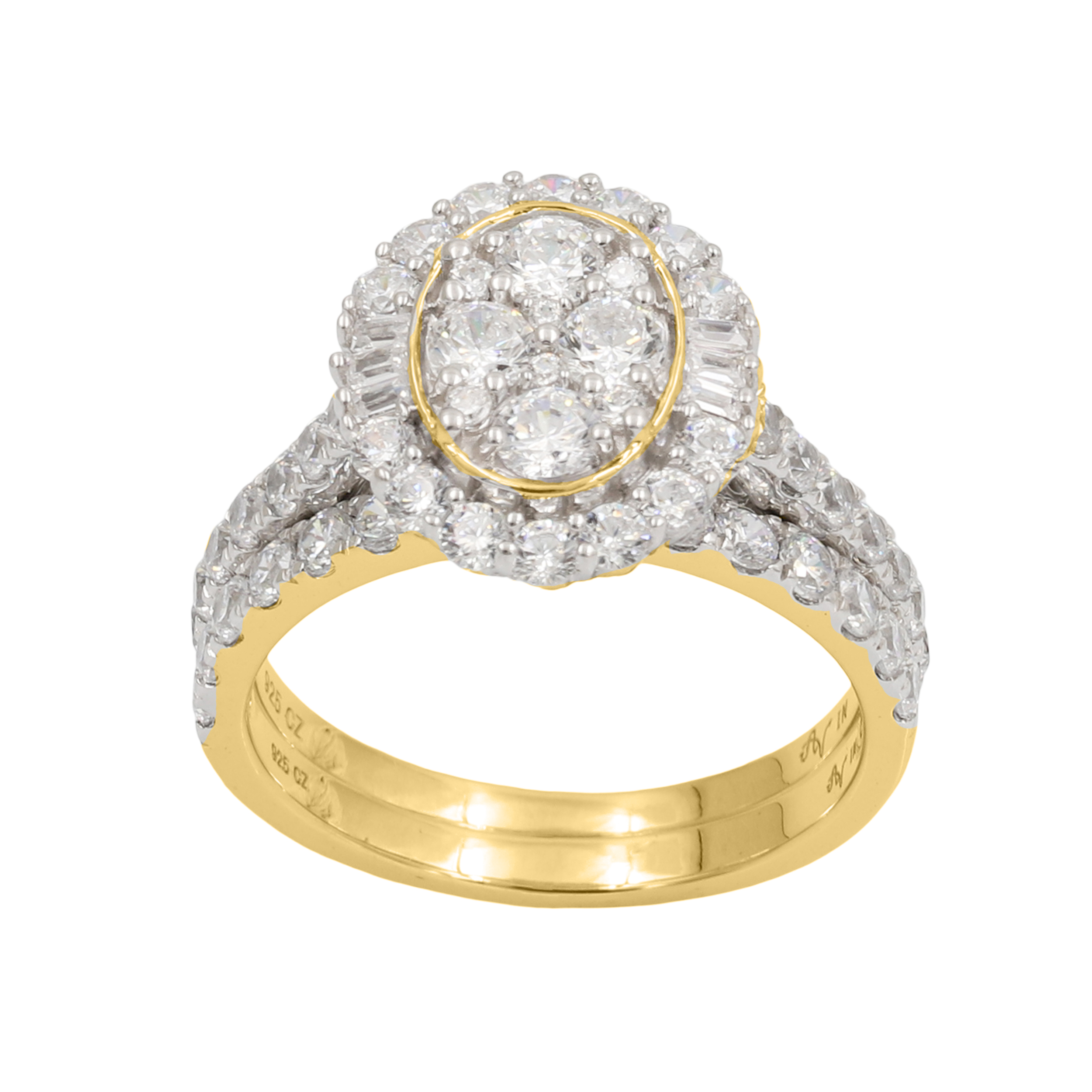 LADIES BRIDAL SET 1.75CT ROUND/BAGUETTE DIAMOND 14K YELLOW GOLD - Image 1
