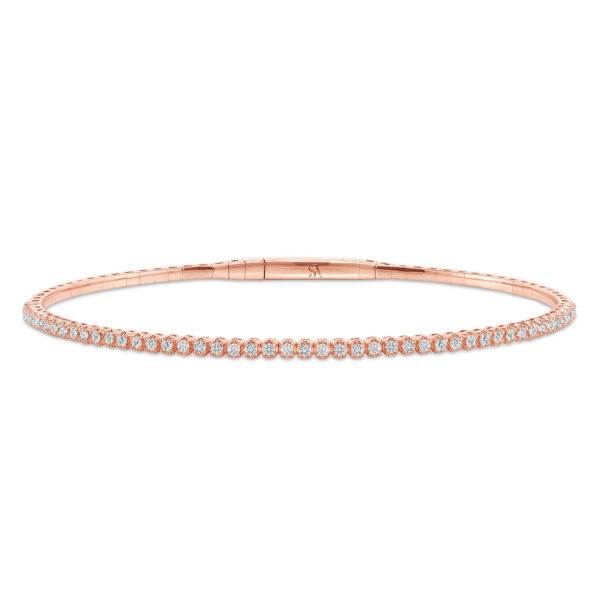 LADIES HALF FLEXIBLE BANGLE 1.00CT ROUND DIAMOND 14K ROSE GOLD