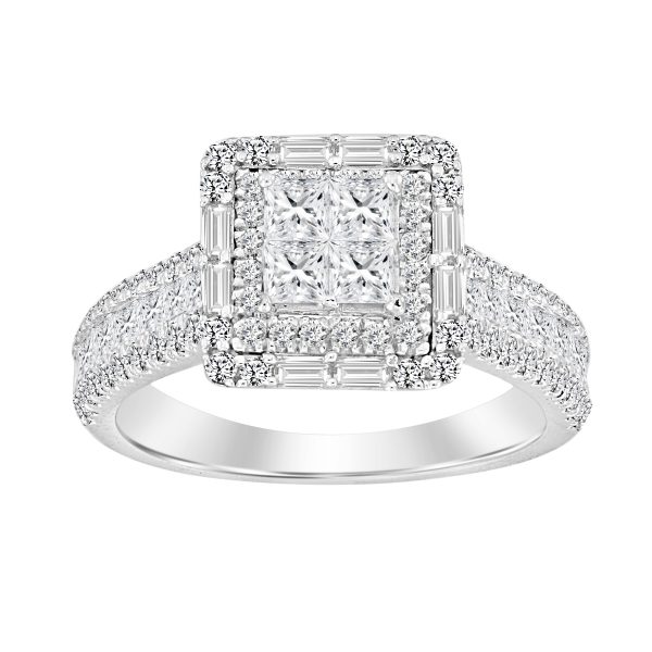 LADIES RING 1.50CT ROUND/PRINCESS/BAGUETTE DIAMOND 14K WHITE GOLD