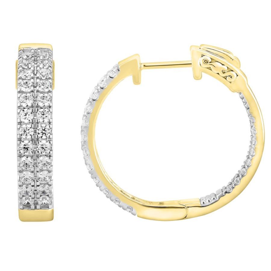 LADIES IN/OUT HOOP EARRINGS 2.00CT ROUND DIAMOND 14K YELLOW GOLD (SI QUALITY) - Image 1