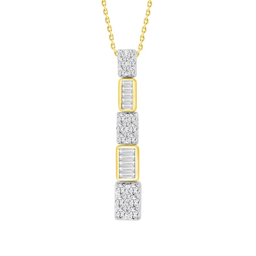 LADIES PENDANT WITH CHAIN 0.50CT ROUND/BAGUETTE DIAMOND 14K WHITE GOLD (SI QUALITY) - Image 1