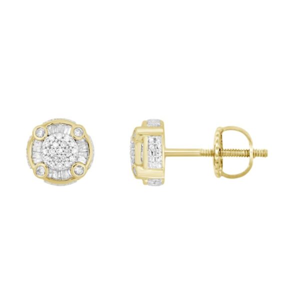 LADIES EARRINGS 0.33CT ROUND/BAGUETTE DIAMOND 10K YELLOW GOLD