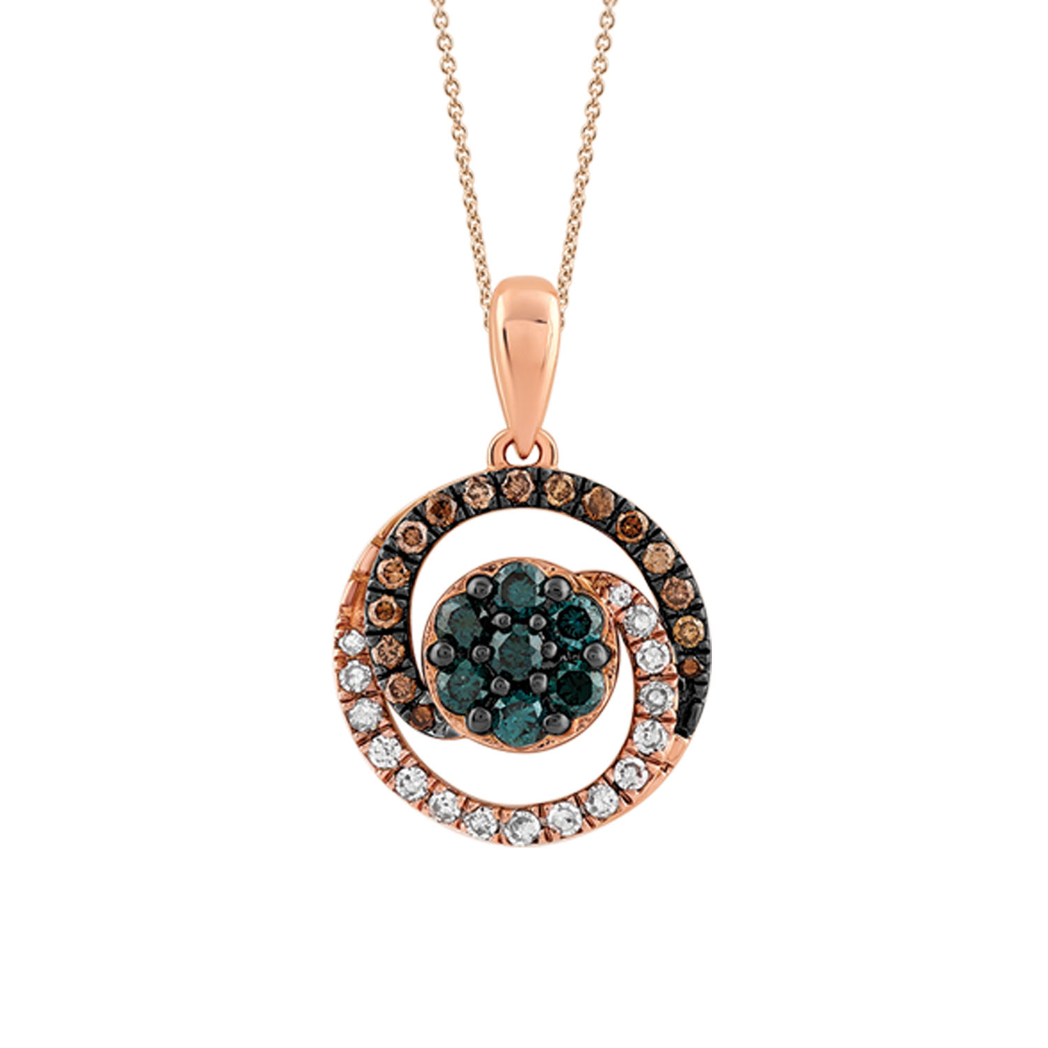 LADIES PENDANT 0.50CT ROUND/DARK BROWN/BLUE DIAMOND 14K ROSE GOLD (SI QUALITY) - Image 1