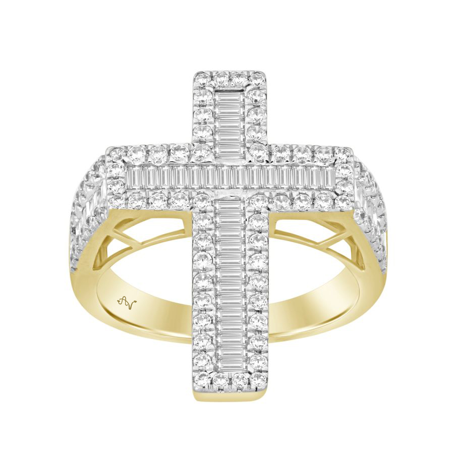 MEN'S  RING 1.65CT ROUND/BAGUETTE DIAMOND 10K YELLOW GOLD - Image 1