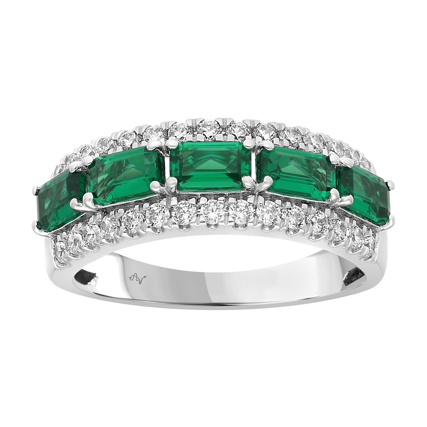 LADIES BAND 1.65CT ROUND/EMERALD DIAMOND 14K WHITE GOLD - Image 1