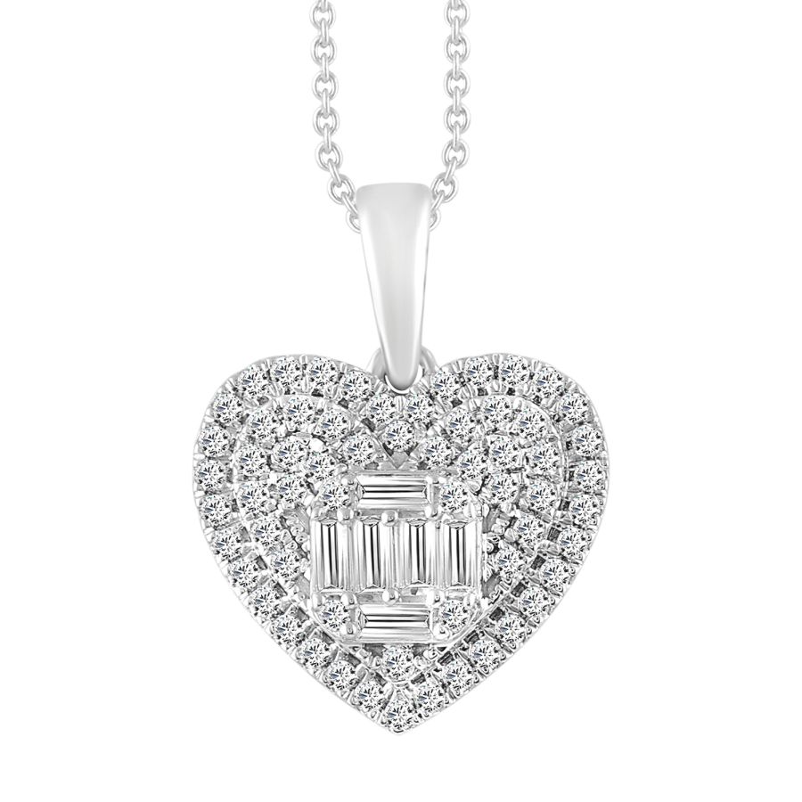 LADIES PENDANT WITH CHAIN 0.50CT ROUND/BAGUETTE DIAMOND 14K WHITE GOLD (SI QUALITY) - Image 1