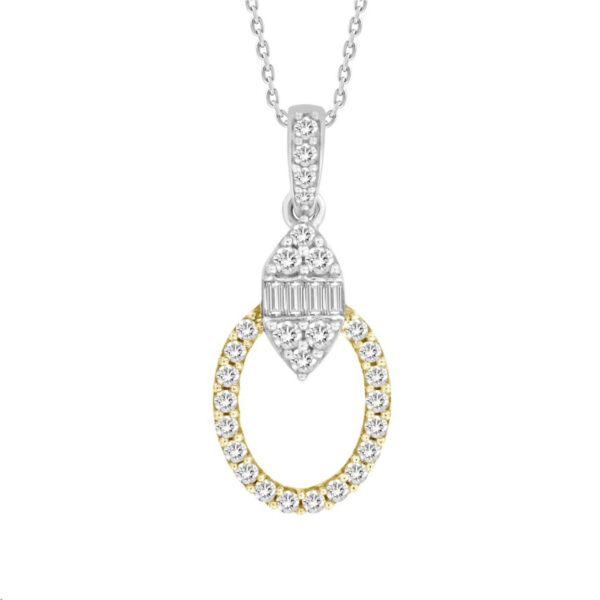 LADIES PENDANT WITH CHAIN 0.25CT ROUND/BAGUETTE DIAMOND 14K YELLOW GOLD