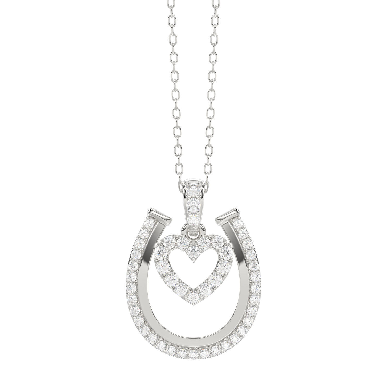 LADIES PENDANT WITH CHAIN 0.25CT ROUND DIAMOND 14K WHITE GOLD - Image 1