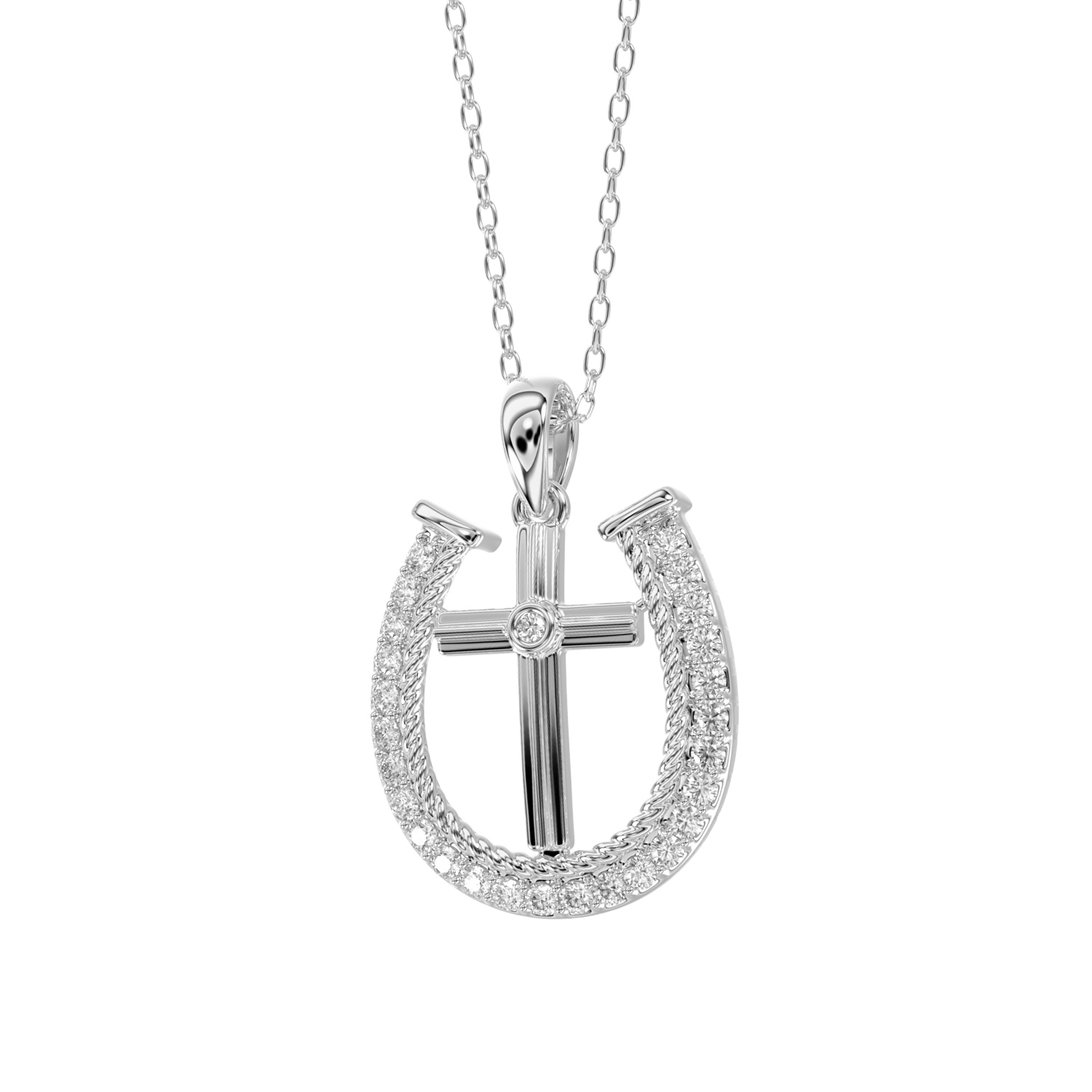 LADIES PENDANT 0.20CT ROUND DIAMOND 14K WHITE GOLD WITH CHAIN - Image 1