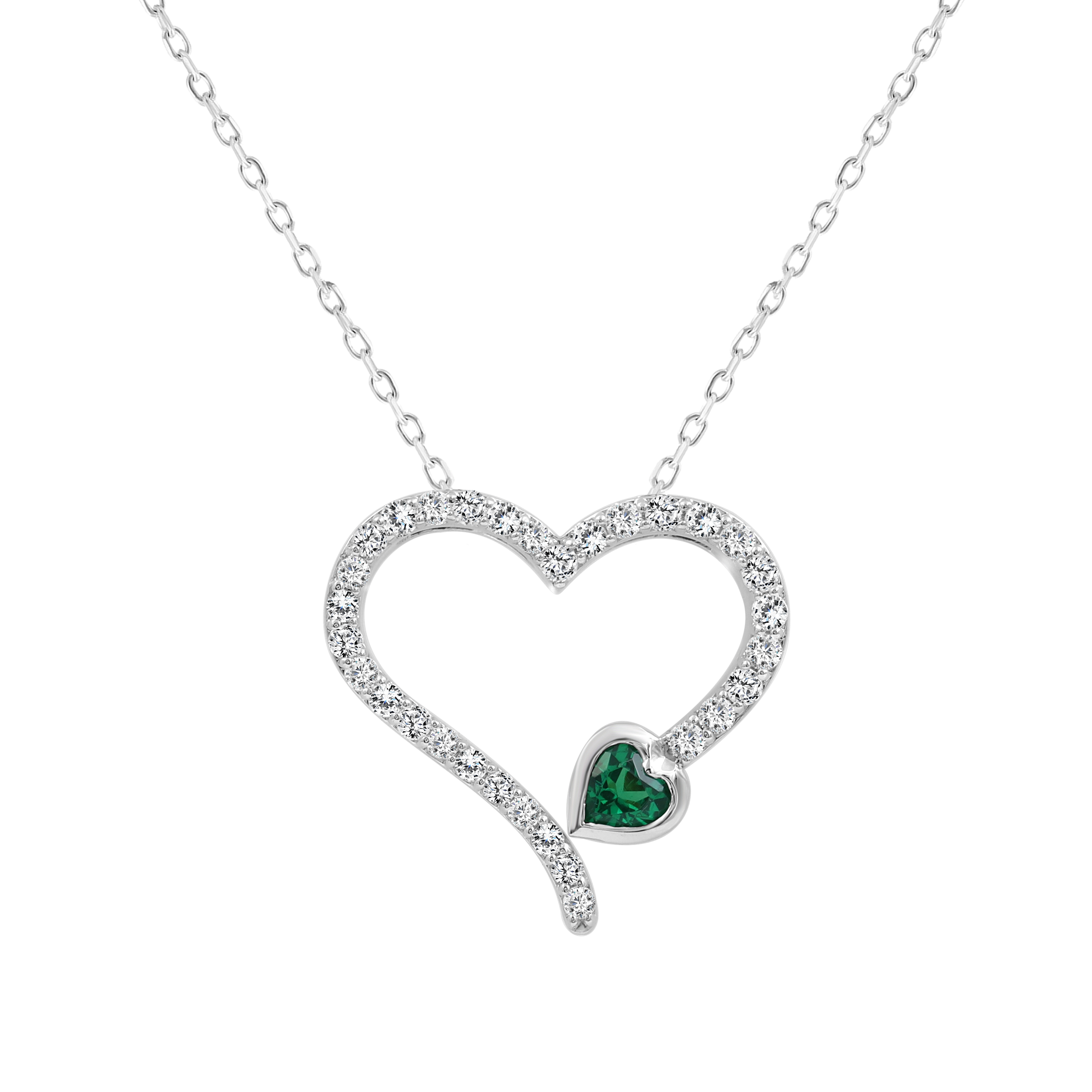 LADIES NECKLACE 0.70CT ROUND/EMERALD/HEART DIAMOND 14K WHITE GOLD (CENTER STONE HEART DIAMOND- 0.20CT) - Image 1