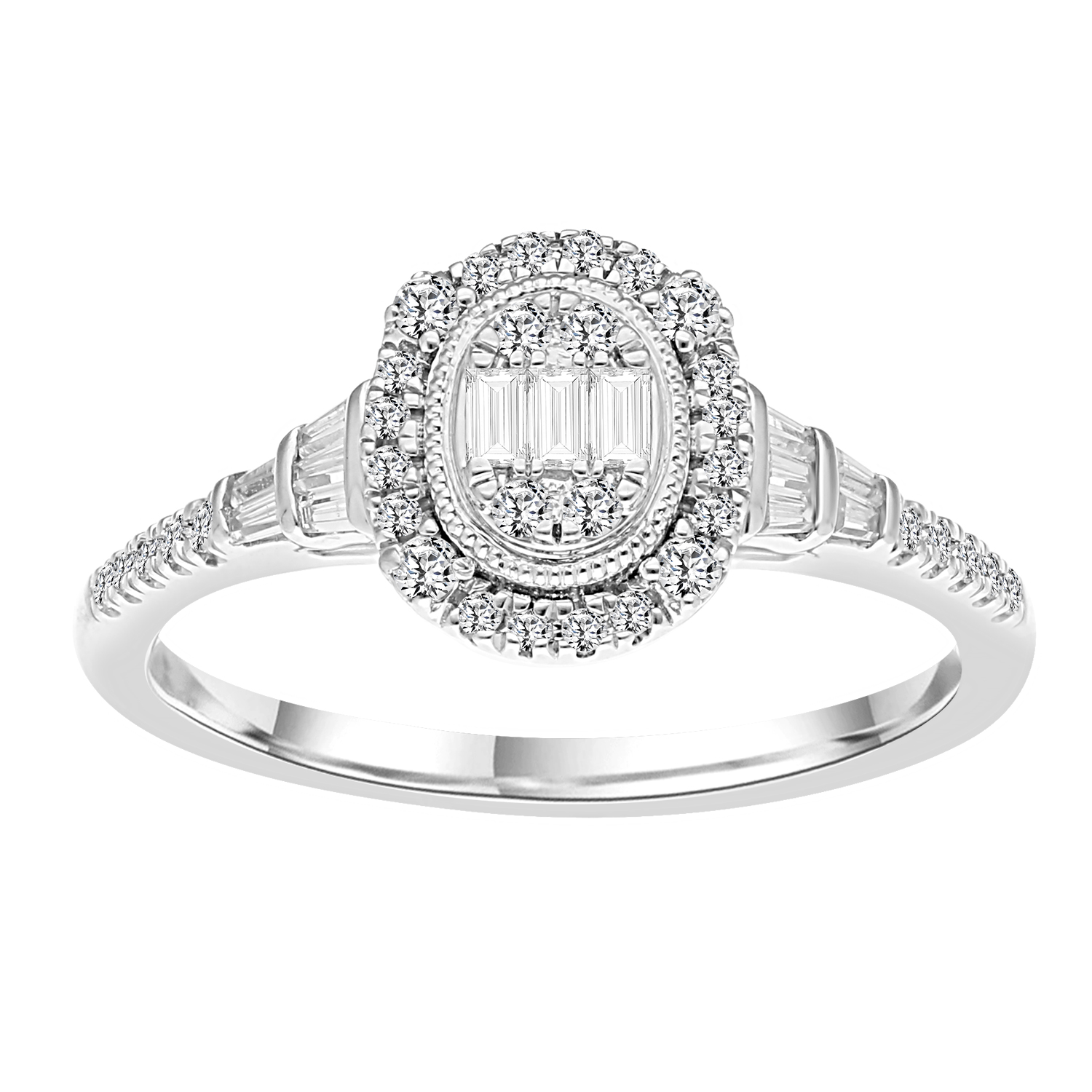 LADIES RING 0.33CT ROUND/BAGUETTE DIAMOND 14K WHITE GOLD (SI QUALITY) - Image 1