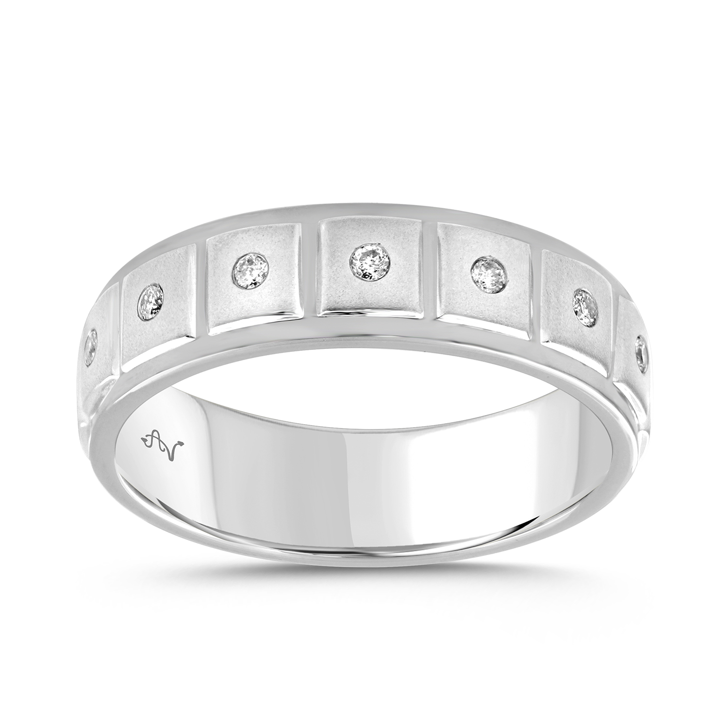 MEN'S BAND 0.10CT ROUND DIAMOND 14K WHITE GOLD - Image 1