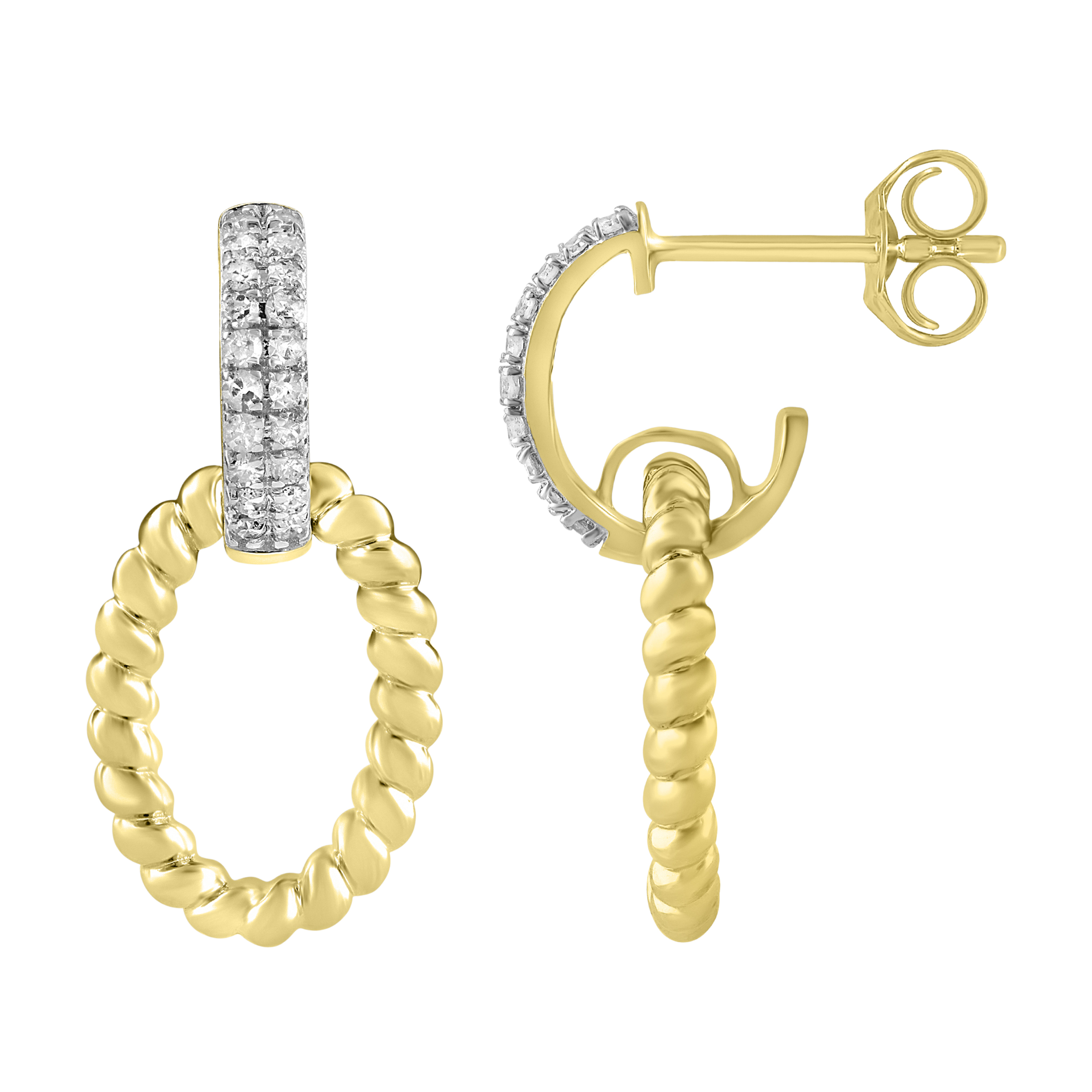 LADIES EARRINGS 0.25CT ROUND DIAMOND 14K YELLOW GOLD - Image 1