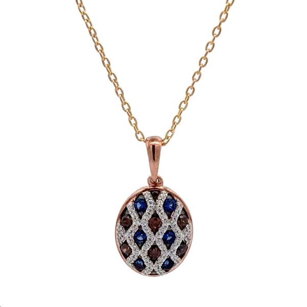 LADIES PENDANT 0.50CT ROUND/DARK BROWN/BLUE DIAMOND14K ROSE GOLD
