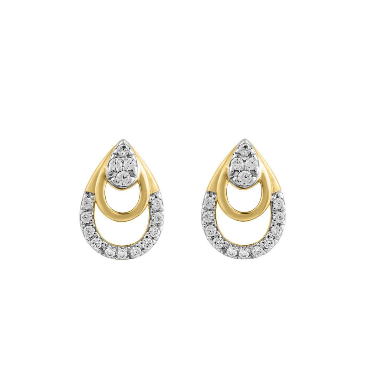 LADIES EARRINGS 0.13CT ROUND DIAMOND 14K YELLOW GOLD - Image 1