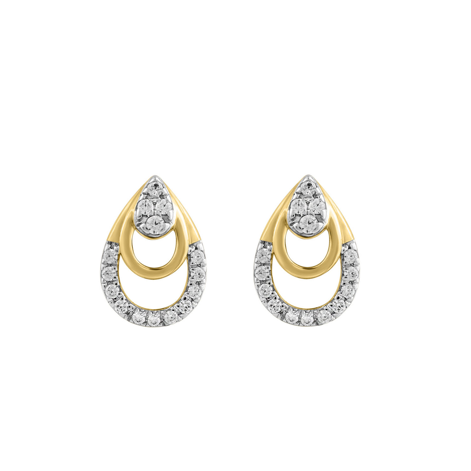 LADIES EARRINGS 0.13CT ROUND DIAMOND 14K YELLOW GOLD - Image 1