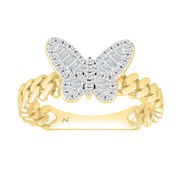 LADIES RING 0.25CT ROUND/BAGUETTE DIAMOND 14K YELLOW GOLD