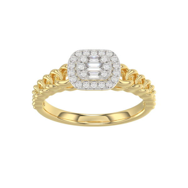 LADIES RING 0.20CT ROUND/BAGUETTE DIAMOND 10K YELLOW GOLD