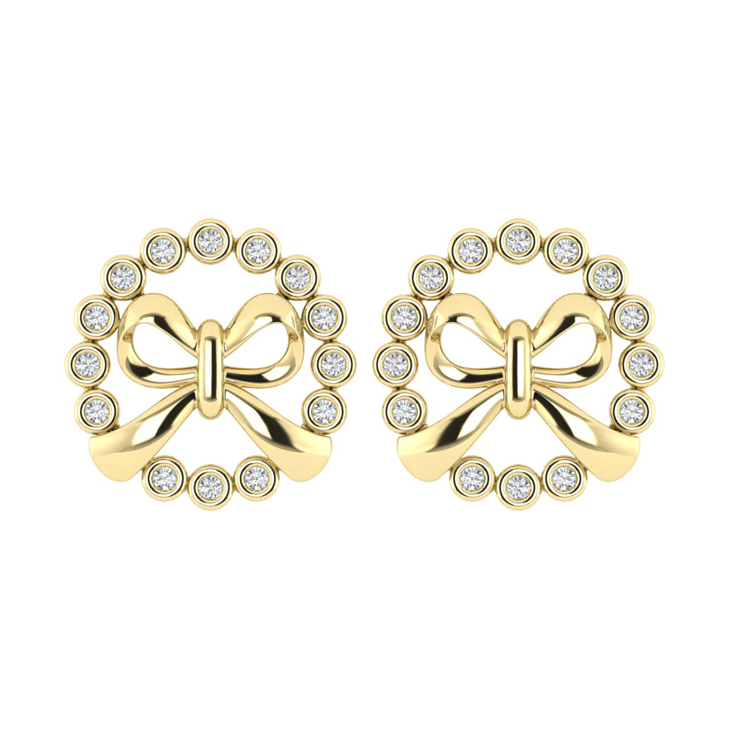 LADIES EARRINGS 0.25CT ROUND DIAMOND 10K YELLOW GOLD - Image 1