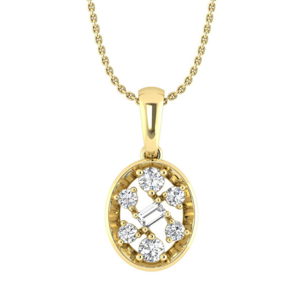 LADIES PENDANT WITH CHAIN 0.20CT ROUND/BAGUETTE DIAMOND 10K YELLOW GOLD