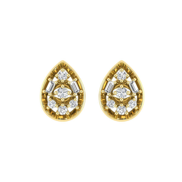 LADIES EARRINGS 0.20CT ROUND/BAGUETTE DIAMOND 10K YELLOW GOLD