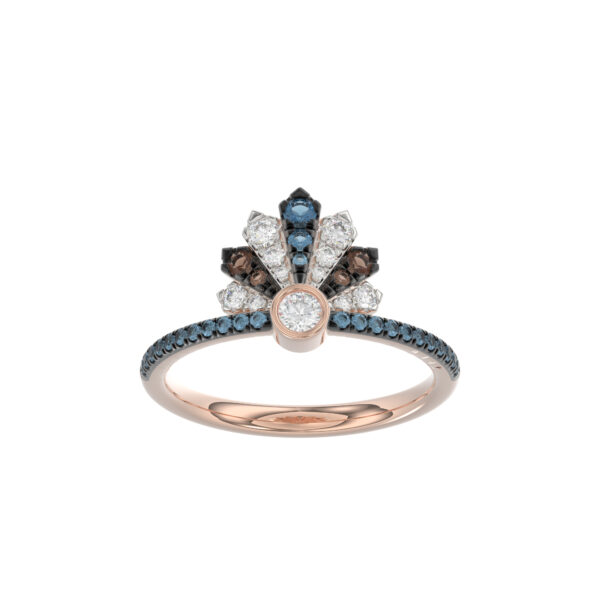 LADIES RING 0.50CT ROUND/ROUND BLUE/DARK BROWN DIAMOND 14K ROSE GOLD