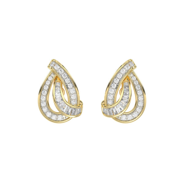 LADIES EARRING 0.20CT ROUND/BAGUETTE DIAMOND 10K YELLOW GOLD