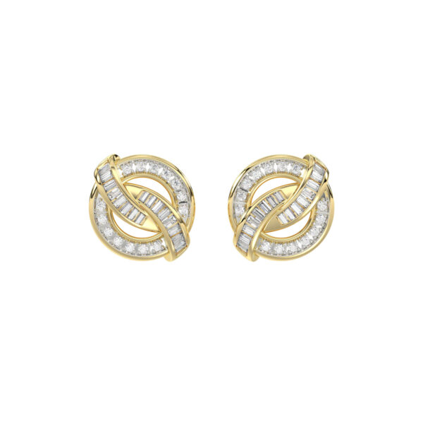 LADIES EARRING 0.20CT ROUND/BAGUETTE DIAMOND 10K YELLOW GOLD