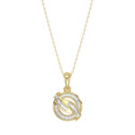 LADIES PENDANT 0.15CT ROUND/BAGUETTE DIAMOND 10K YELLOW GOLD