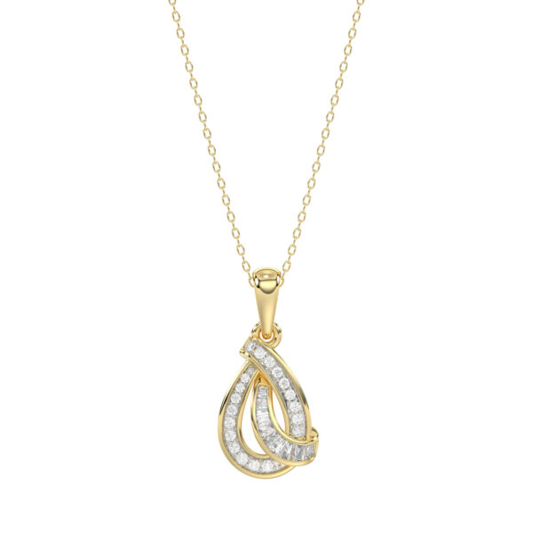 LADIES PENDANT 0.15CT ROUND/BAGUETTE DIAMOND 10K YELLOW GOLD